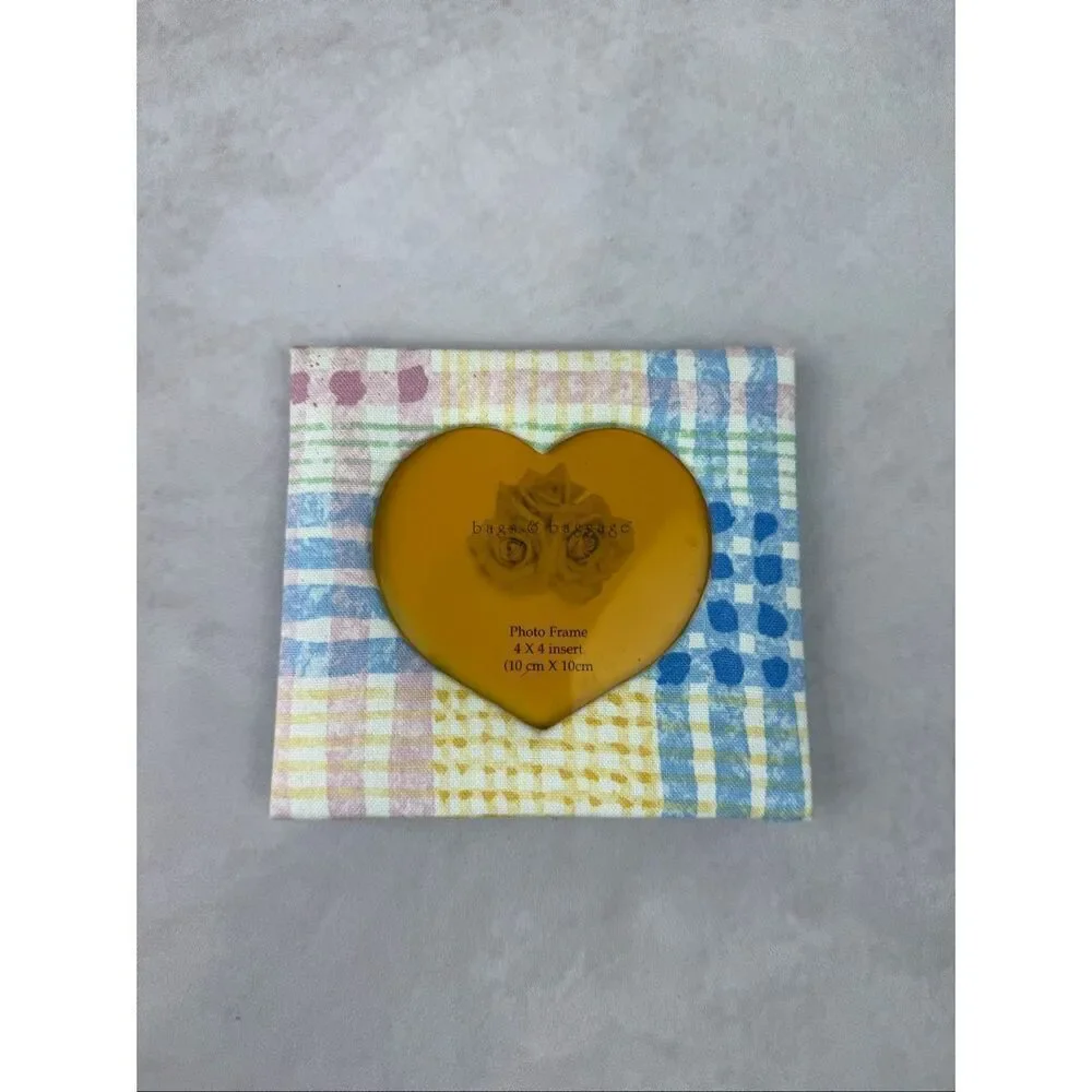 Vintage Heart Picture Frame Plaid Fabric Cottagecore 4x4 Shabby Chic
